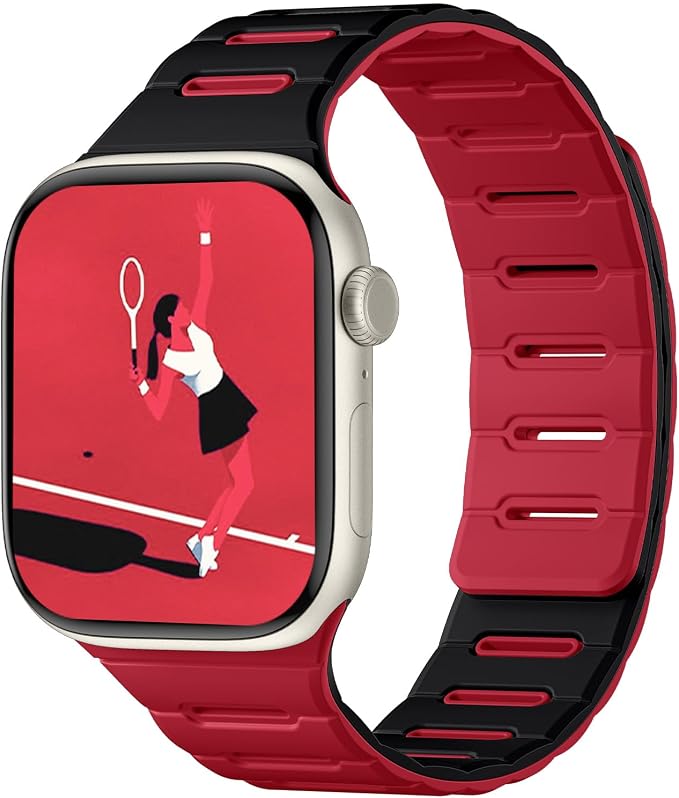 Bandletic Double Sided Magnetic Band Compatible with Apple Watch Bands for Women 42mm(Series 11 10) 41mm 40mm 38mm, Sport Magnet Strap Replacement for iWatch Series 9 8 7 6 5 4 SE3 SE2 3-1, Black Red