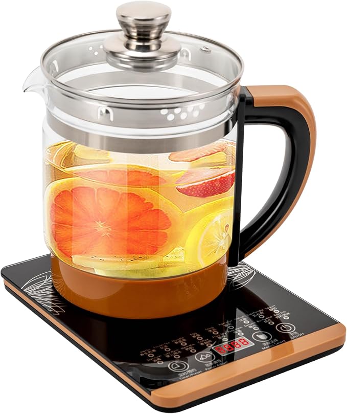 1.8L Electric Glass Kettle, 800W Health Pot with Temperature Control, 12 Independent Warming Stages, 18 Menus, Tea Infuser, Egg Steamer, Portable Kettle for Fragrant Tea, Coffee