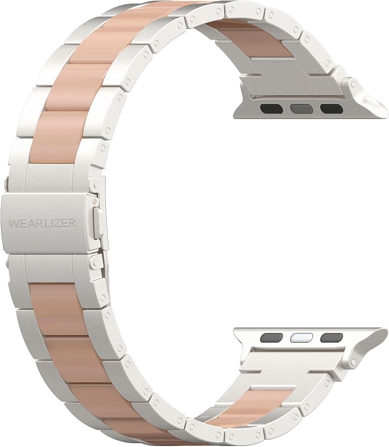 Wearlizer Compatible with Apple Watch Band 38/40/41/42mm Fashion Wristbands Womens, Stainless Steel + Resin Metal Replacement for iWatch Series 11 10 9 8 7 6 5 4 3 SE/Ultra 3 2 1-Starlight+Rose Gold