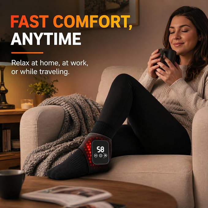 3-in-1 Heated Foot & Ankle Massager, Relieves Foot Pain, Heel Pain, Arch Strain & Ankle Fatigue, Cordless Portable Wrap for Fast Comfort at Home, Office & Travel (1)