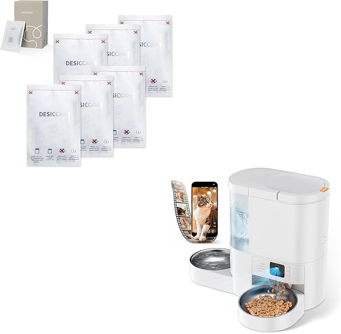 Automatic Cat Feeder and Water with Camera Plus Extra 6 Pcs Replacement Desiccant Bag