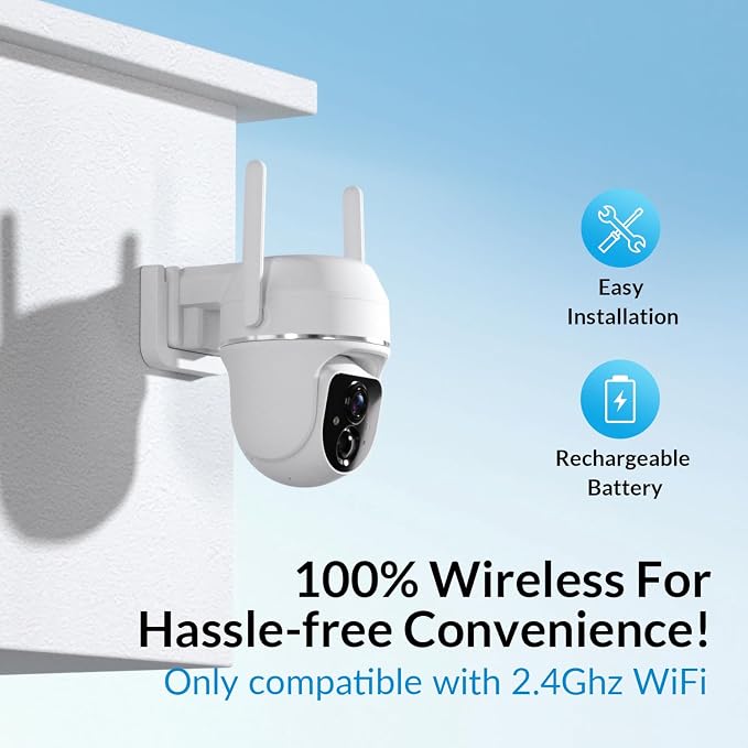 Vicohome 2K Solar Wireless WiFi Security Cameras Outdoor, 355° PTZ, Solar & Battery Powered, PIR Motion Detection, 3MP Full-Color Night Vision, IP65 Waterproof, Cloud&SD Card Storage(Without SD Card)
