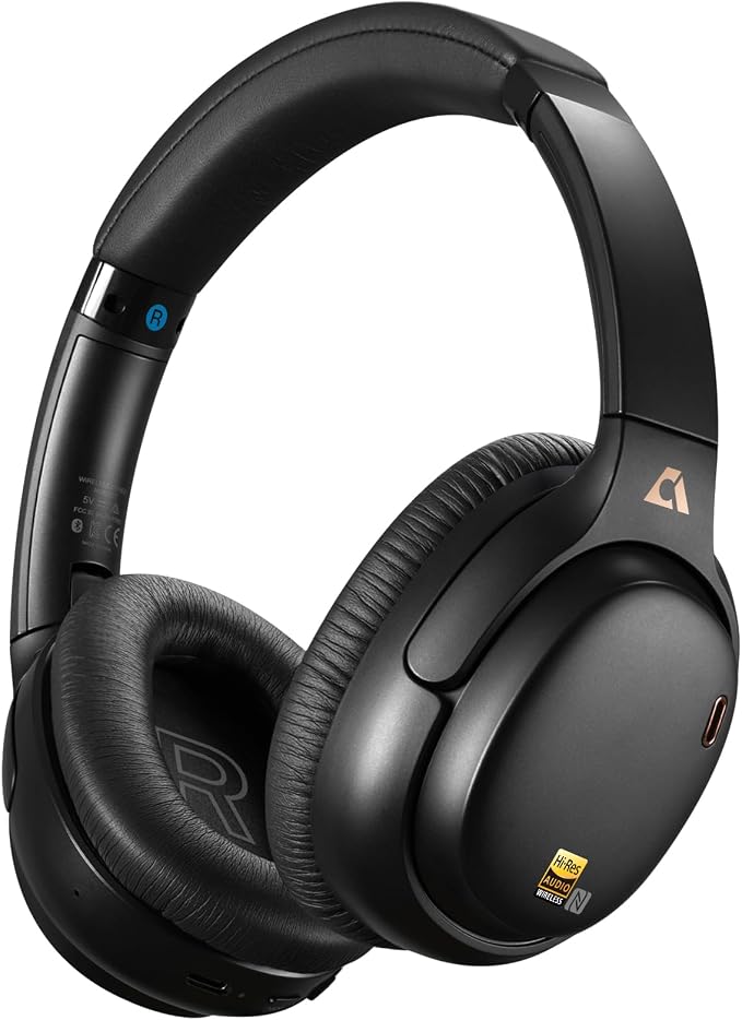 1Mii E700 Noise Cancelling Headphones Bluetooth Wireless Hi-Res LDAC,Black | Hybrid ANC, 75H Battery, Deep Bass, Comfortable Over Ear for Commuters & Traveler, aptX Low Latency for TV & Airplane