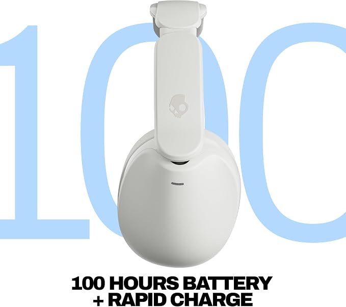 Skullcandy Hesh 360 Wireless Over-Ear Bluetooth Headphones, Up to 100 Hours Battery, Noise Isolating Fit, Flat-Folding Collapsible Design, Microphone iPhone Android - Bone