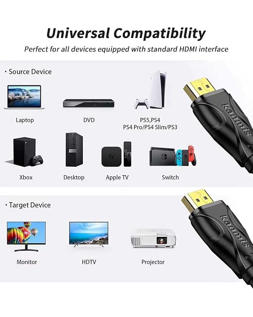 4K HDMI Cable 30ft, High Speed 2.0 Cables &4K@60Hz 2K 1080P, High Speed Gold Plated Connectors hdmi Cord, Compatible with PlayStation Arc PS3 PS4 PC HDTV