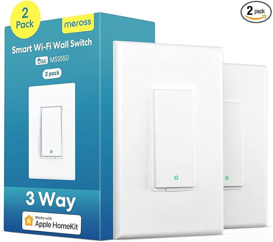 meross 3-Way Smart Switch 2 Pack, Neutral Wire Required, Compatible with Apple HomeKit, Alexa, Hey Google and SmartThings, Single Pole & 3 Way, 2.4GHz Wi-Fi, Remote and Voice Control, No Hub Required