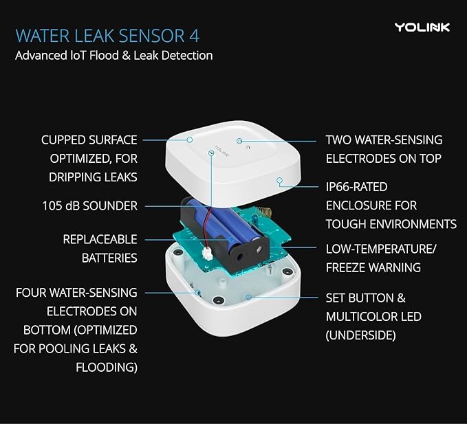 Water Leak Sensor 4 with 105dB Audio Alarm 3-Pack, SMS/Text, Email & Push Notifications, Freeze Warning, LoRa Up to 1/4 Mile Open-Air Range, w/Alexa, IFTTT, Hub Required!