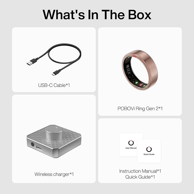 POBOVi Gen 2 Titanium Smart Ring for Women & Men, Sleep & Heart Rate Tracker, No Subscription, Size Before You Buy (Rosegold, 9)