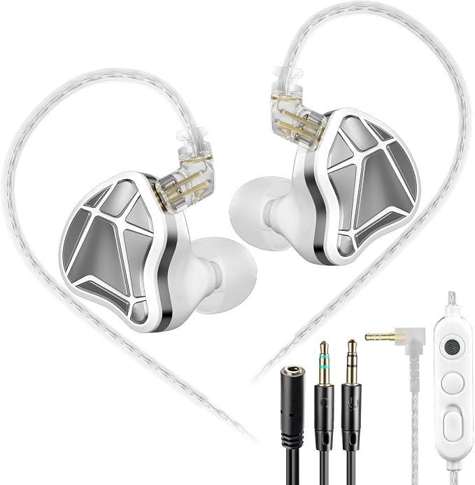 KZ Axas Gaming Earbuds Wired with Mic for PS4 PC Xbox PS5, Noise Isolation IEM for Gaming with Low Latency, Comfort-Fit Earphones for Laptop, Consoles and Mobile (White, Mic)