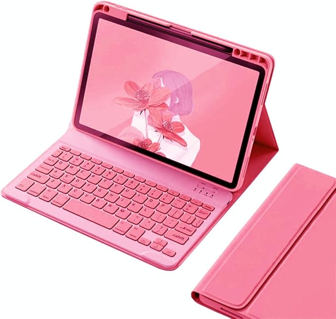 kaitesi Keyboard Case for iPad 9th 8th 7th Generation 10.2/ Air 3rd Gen Pro 10.5, Magnetically Detachable Bluetooth Color Keyboard Smart Folio Cover (Dark Pink)