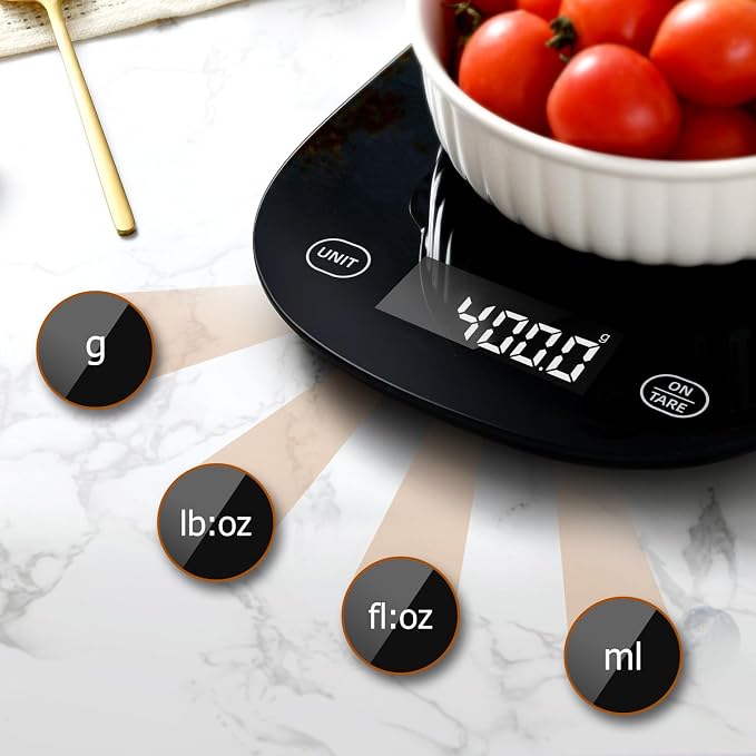Arboleaf Smart Food Kitchen Scale, 22lb Digital Food Scale with Nutritional Calculator, Smart Kitchen Weighing with App for Macro, Keto, Calorie, Cooking, Grams and Ounces, 0.1oz/0.5g, Black
