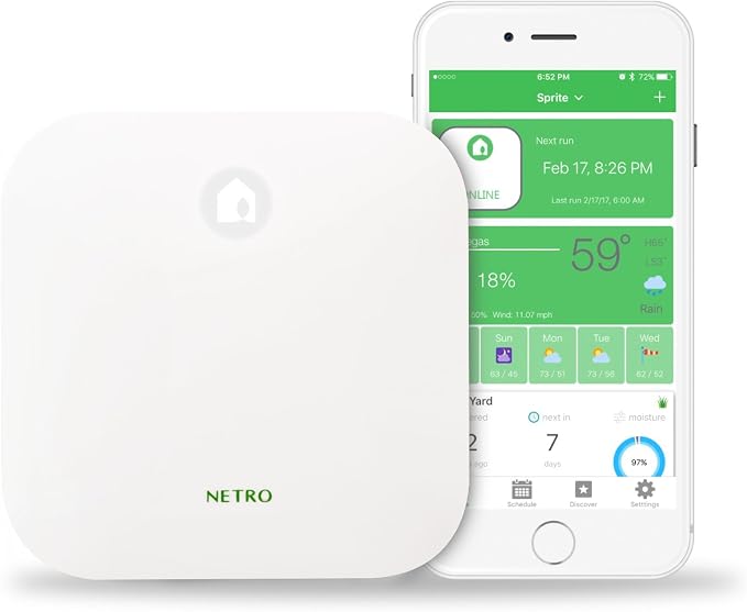 Netro Smart Sprinkler Controller 6 Zones Sprinkler Timer App-Based Irrigation Controller for Garden Lawn 2.4GHz WiFi Weather Service Plant Database APP Community Rain Skips Compatible with Alexa