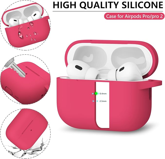 Ljusmicker for AirPods Pro Case Cover with Cleaner Kit,Soft Silicone Protective Case for Apple AirPods Pro 2nd/1st Generation Case for Women Men,AirPods Pro Case Accessories with Keychain-Rose Pink