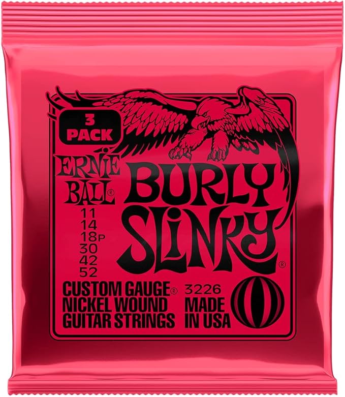 Ernie Ball Burly Slinky Nickel Wound Electric Guitar Strings 3-pack, 11-52 Gauge (P03226)