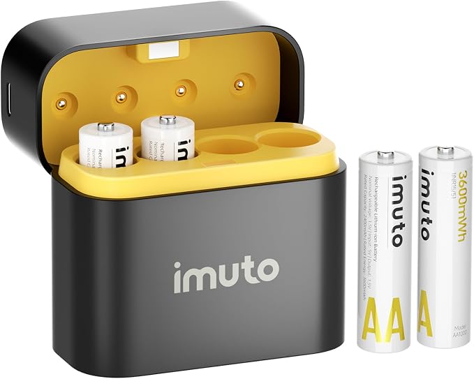imuto for Meta Quest 2/3/3S Controller Accessories Rechargeable aa Batteries with Charger, 3600mWh aa Lithium Batteries 4 Pack, 4 Slot Storage case Lithium Battery Charger, 1.5V 2A Output