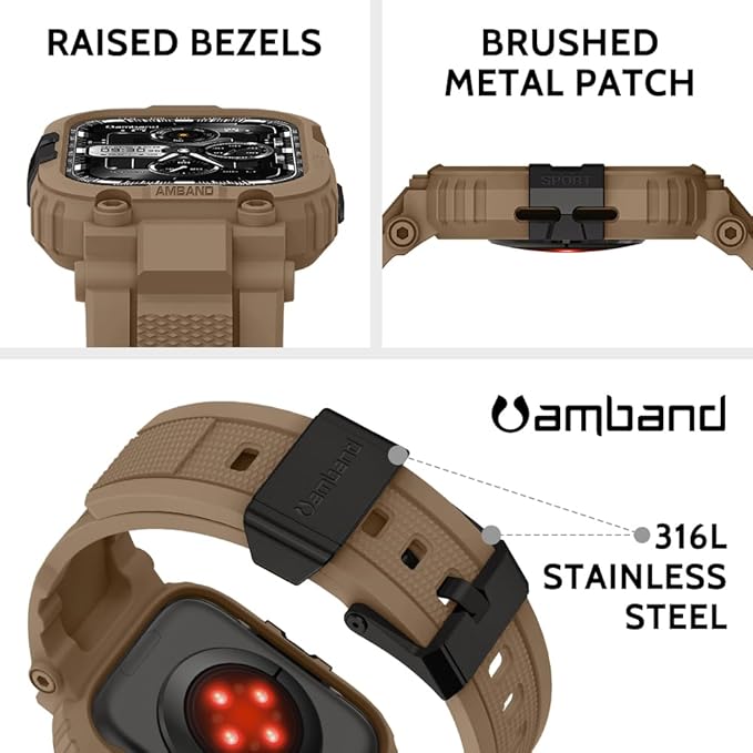 amBand Compatible with Apple Watch Series 9/8/7/6/5/4 & SE 3/2/1 41mm/40mm Band Case for Men, M1 Sport Rugged Case with Strap Military Protective Cover Bumper for iWatch 41/40 mm - Desert Tan