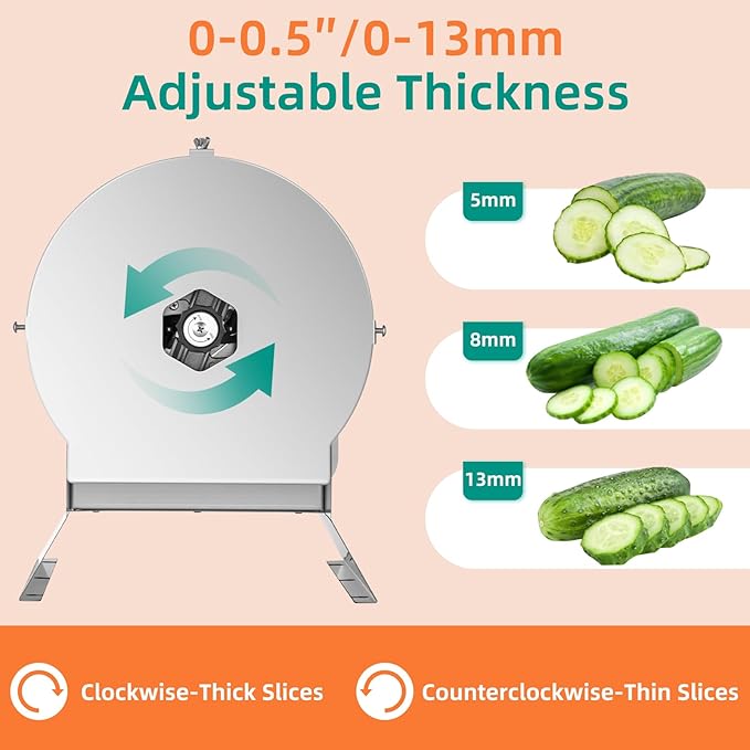 Electric Vegetable Slicer, 120W Commercial Fruit Cutter Machine with 0-0.5'' Thickness Adjustable, Stainless Steel 2 IN 1 Manual & Electric Food Slicer for Lemon Potato Onion Tomato, 110V