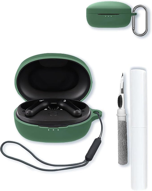 Case for Soundcore Anker Life P2 mini True Wireless Earbuds,Soft Protective,BOVUGAC Silicone Case Cover with Keychain & Cleaning Kit & Lanyard for Anker Life P2 mini-Green