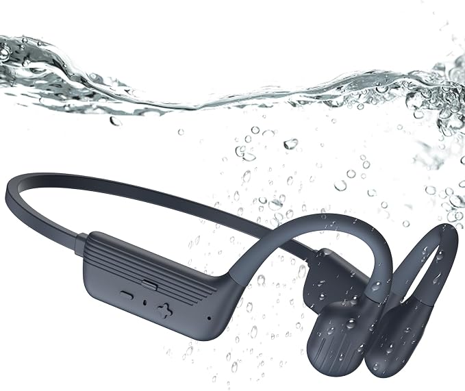 Swimming Headphones, IP68 Waterproof Bone Conduction Headphones, Bluetooth 6.0 &MP3 with32GB Memory Card, Skin Open Ear Swim Earbuds with Adjustable Headband for Swim Cap/Hat, Magnetic Charging(Grey)