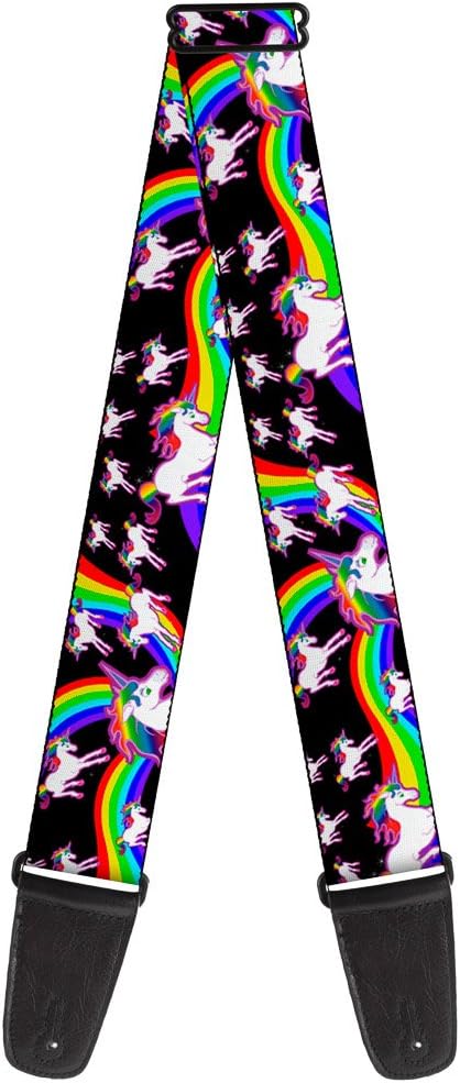Buckle-Down Guitar Strap Unicorns Rainbow Swirl Black 2 Inches Wide