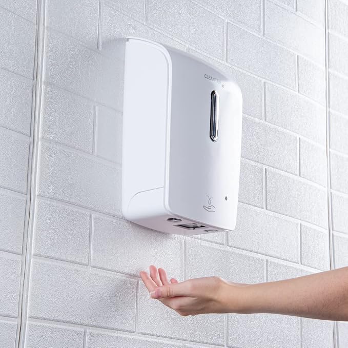 Restaurantware Clean Tek Professional 33.4 Ounce Automated Soap Dispenser 1 Touchless Wall-Mountable Soap Dispenser - Security Key White Plastic Soap Dispenser Transparent For Liquid Soap