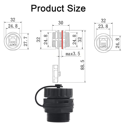 5PCS 10Gbps CAT7 Panel Mounting Shielded RJ45 Waterproof Connector M25 IP68 Cat5/5e/6/7 8P8C Ethernet LAN Cable Coupler Female to Female Outdoor Network Adapter with Cap