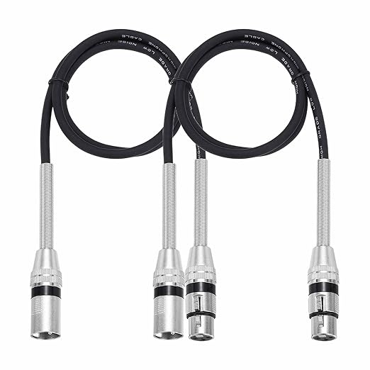 DMiotech 2 Pack XLR to XLR Cable, 3-Pin 22AWG OFC Male to Female Microphone Cable Mic Cord Wire Connector for Speaker Mixer, Studio, PA System, 3 Feet(Black)