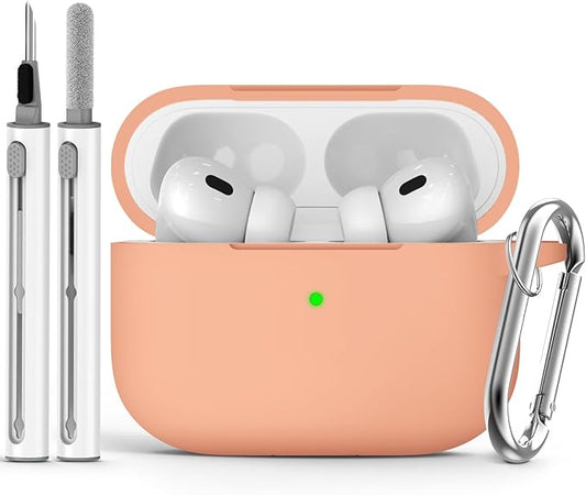 Ljusmicker for AirPods Pro Case Cover with Cleaner Kit,Soft Silicone Protective Cover for Apple AirPod Pro 2nd/1st Generation Case for Women Men,AirPods Pro 2 Case Accessories with Keychain-Salmon