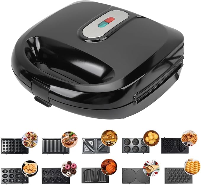 Electric Maker with 10 Non Stick Plates, Indicator Lights Cool Touch Handle Easy to and Store for Cooking Breakfast Grilled Cheese Tuna and Snacks (US Plug 110V)