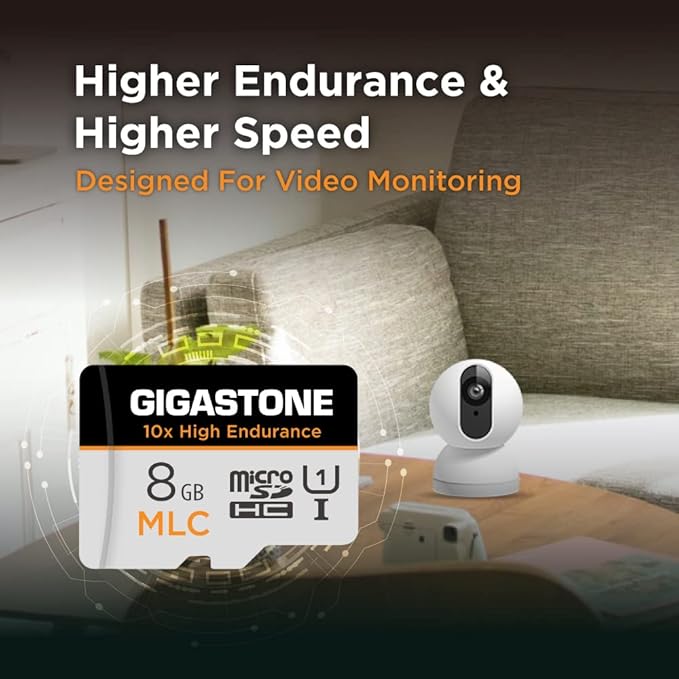 [10x High Endurance ] GIGASTONE Industrial 8GB MLC Micro SD Card 10-Pack, Full HD Video Recording, Dash Cam, Surveillance Compatible 85 MB/s, U1, with Adapter [5-Yrs Free Data Recovery]