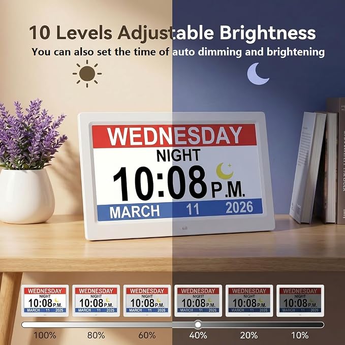 11.5 Inch Extra Large Digital Talking Clock with 27 Alarms, Auto DST, Talking Time, 20 Custom Reminders, 10-Level Auto Dimmer, Day Date Calendar Clock for Seniors Dementia Alzheimers, with Remote