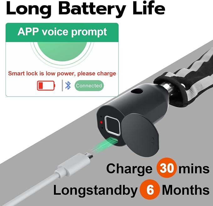 Fingerprint Bike Chain Lock, Bluetooth Bike Lock Waterproof Biometric Keyless Lock Heavy Duty Anti-Theft with 3.3 Feet Long Chain Lock for eBike Scooter Gate Ski Snowboard