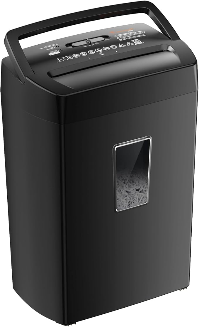 Bonsaii 12-Sheet Cross Cut Paper Shredder, 5.5 Gal Home Office Heavy Duty Shredder for Paper, Credit Card, Mail, Staples, with Transparent Window, High Security Level P-4 (C275-A)