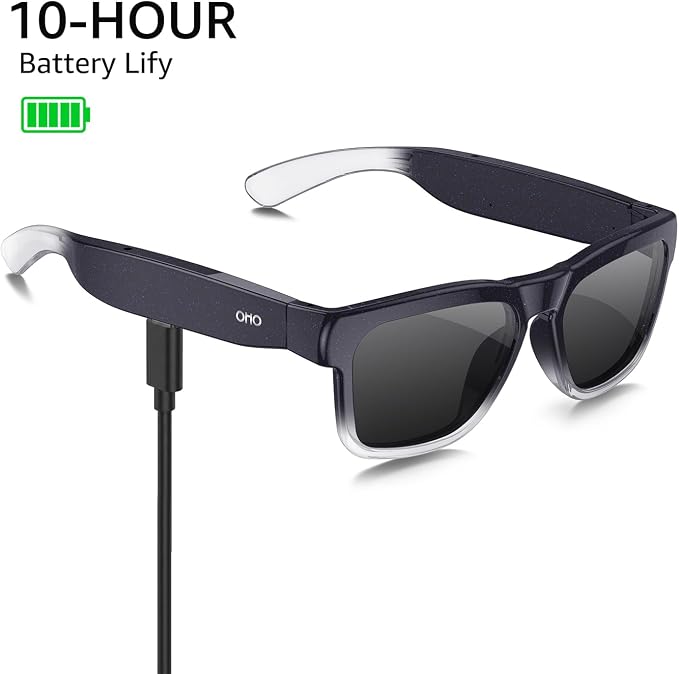 OHO Smart AI Glasses with Bluetooth Audio, Hands-Free Calling, High-Impact 2.0mm Photochromic Blue Light Blocking PC Lenses, Sweat Resistant