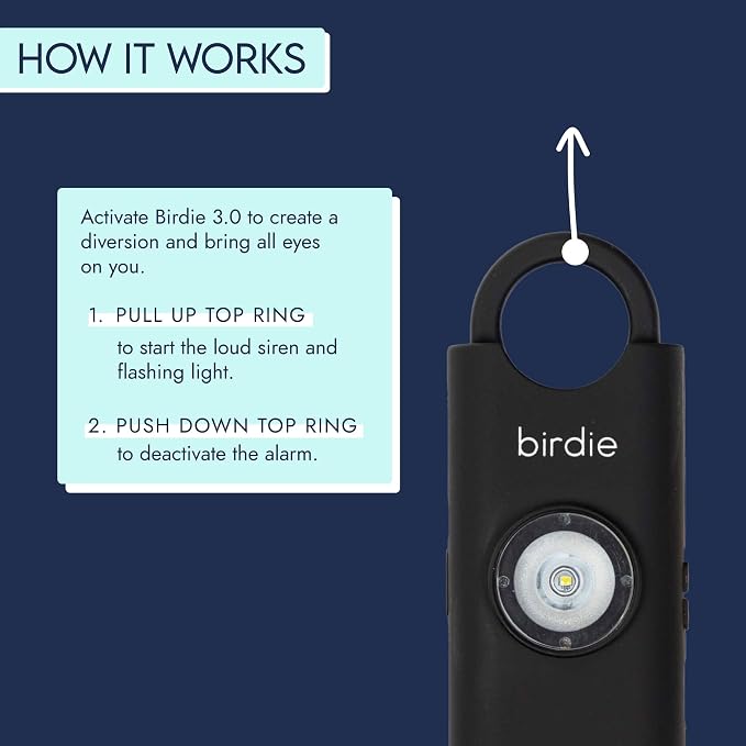 She’s Birdie 3.0 New Version – The Original Personal Safety Alarm for Women by Women–Loud Siren, Flash Light and Rechargeable Battery in a Variety of Colors (Charcoal Black)