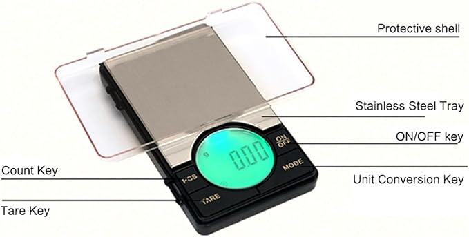Precision Digital Pocket Weight Jewelry Scale with Large LCD Backlight 500G 0.01G(