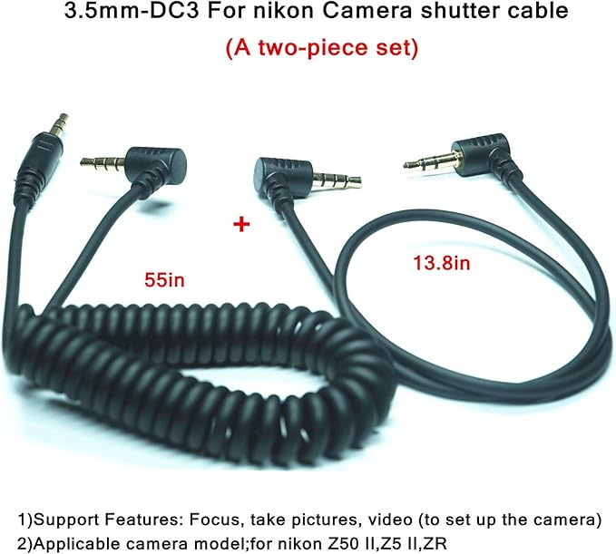 3.5MM-DC3 (MC-DC3) for Nikon Cameras Z5II/Z50II/ZR Shutter Release Cable is Suitable Connect the Timer, Camera Shutter Controller and Indoor Flash Trigger Cable (3.5mm-DC3 2pcs)