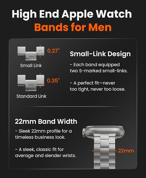 Titanium Watch Band for Apple Watch Ultra 3/2/1 49mm & Series 11/10 46mm, Grade 5 Titanium Apple Watch Band with Anti-Scratch DLC Coating, 22mm Premium Business Metal Strap for Men - CRNS03