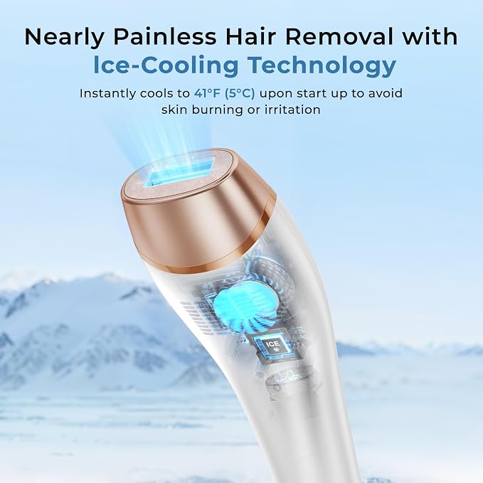 IPL Laser Hair Removal Device for Women and Men, 41°F Ice-Cooling Painless Technology, 21J High Energy for 99% Hair Reduction, Unlimited Flashes for Full Body, Face & Bikini