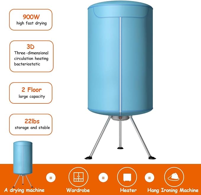 COSTWAY Portable Clothes Dryer, Ventless Laundry Dryer, Hot Drying Machine with Heater for Home & Dorms