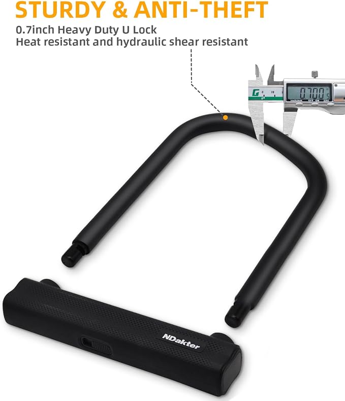 NDakter Large Bike Locks Heavy Duty Anti Theft, 18mm Thick, Motorcycle Wheel Lock with 3 Keys, for Ebike, Escooter, Fat-Tire and Dirt-Bike