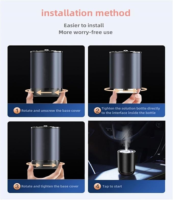 Smart Car Air Freshener 50ML Perfume Ultrasonic Mist Aromatherapy Diffuser Portable Humidifier for Car and Home Use Automatic Start and Stop 3 Modes 4 Freshness Principles(Lavender)