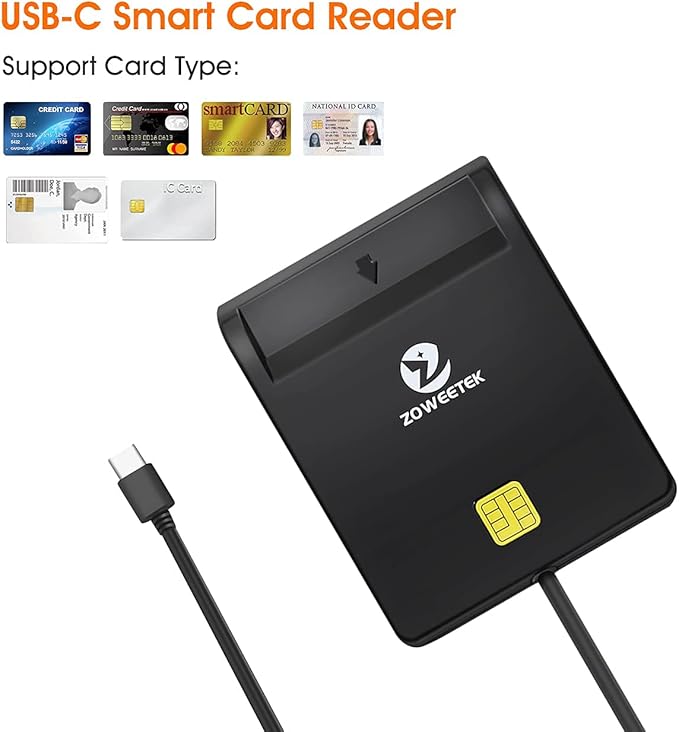 ZOWEETEK Type C CAC Reader, Smart CAC Card Reader USB C for DOD Military Common Access CAC, Compatible with Windows, Mac OS