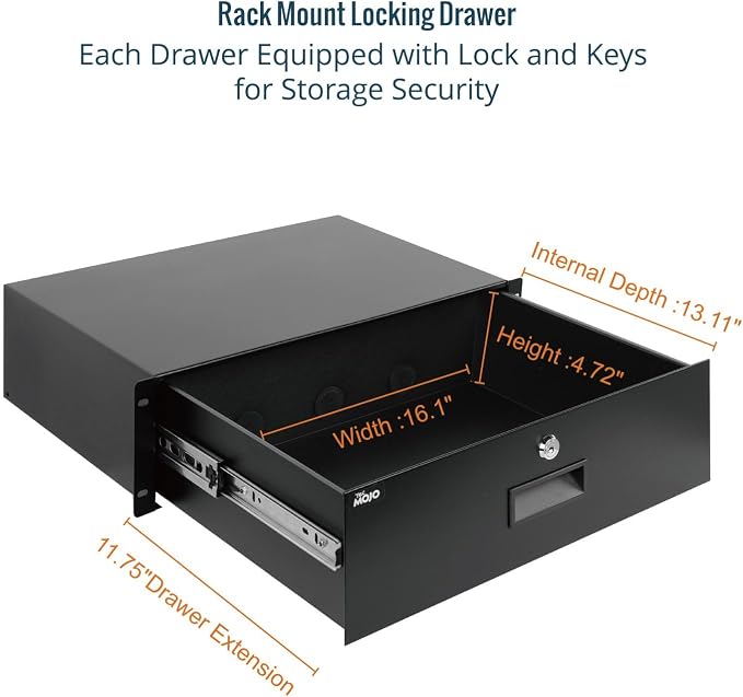 Tecmojo 3U Rack Drawer,Rack Mount Drawer for 19in Network Equipment/Server/AV Rack or Cabinet Enclosure,Sliding and Lockable Server Rack Drawer - Load-Bearing 44lb (20kg),with Cable Management Holes