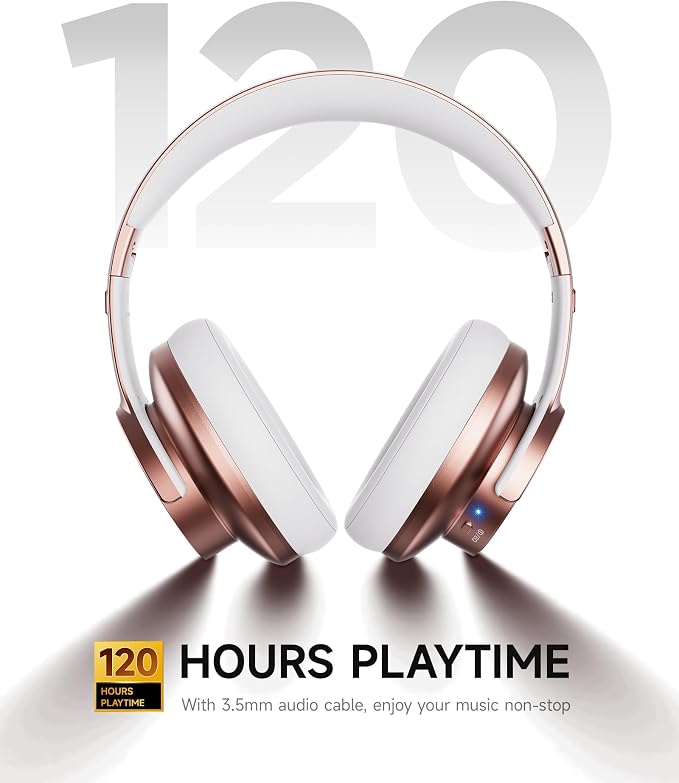 Picun B8 Bluetooth Headphones, 120H Playtime Headphone Wireless Bluetooth with 3 EQ Modes, Low Latency, Hands-Free Calls, Over Ear Headphones for Travel Home Office Cellphone PC