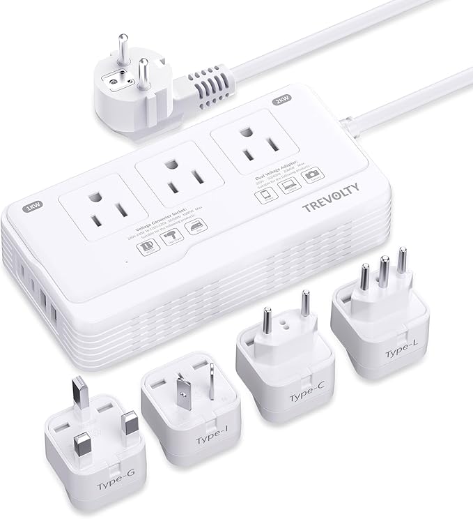 2000W Voltage Converter US to Europe for Hair Dryer, 220V to 110V Converter for European Travel with 3 AC 2 USBC 2 USBA Ports, European Travel Plug Adapter with Plug