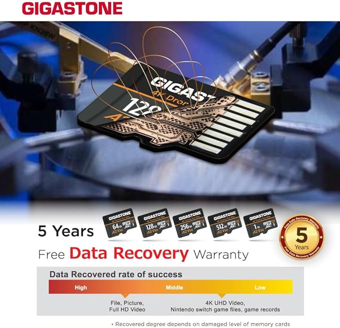 【5-Years Data Recovery】【Designed for Drone】 GIGASTONE 1TB Micro SD Card, 4K Drone Pro Max, A2 V30 for DJI Drone, 4K UHD Video Recording, R/W up to 150/130 MB/s, UHS-I U3 C10 Class 10 with Adapter