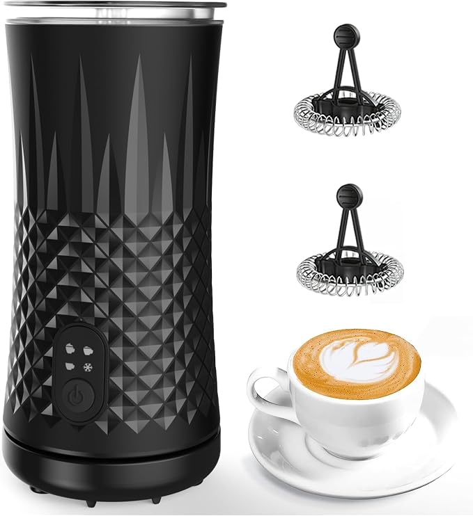 Milk Frother Electric,Flevo 4 in 1 Electric Milk Frother and Steamer,240ml Electric Milk Steamer Warmer with Two Whisks for Heating and Frothing Milk,for Coffee, Latte,Cappuccinos,Macchiato