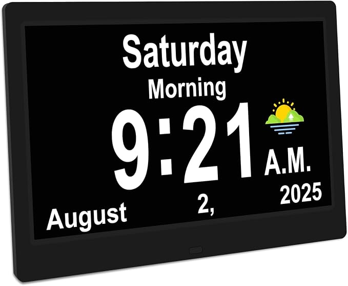 SSYA Dementia Clocks with Day and Date for Seniors,13 Alarms Custom Reminders, Extra Large Digital Calendar Clock for Elderly. (Black)