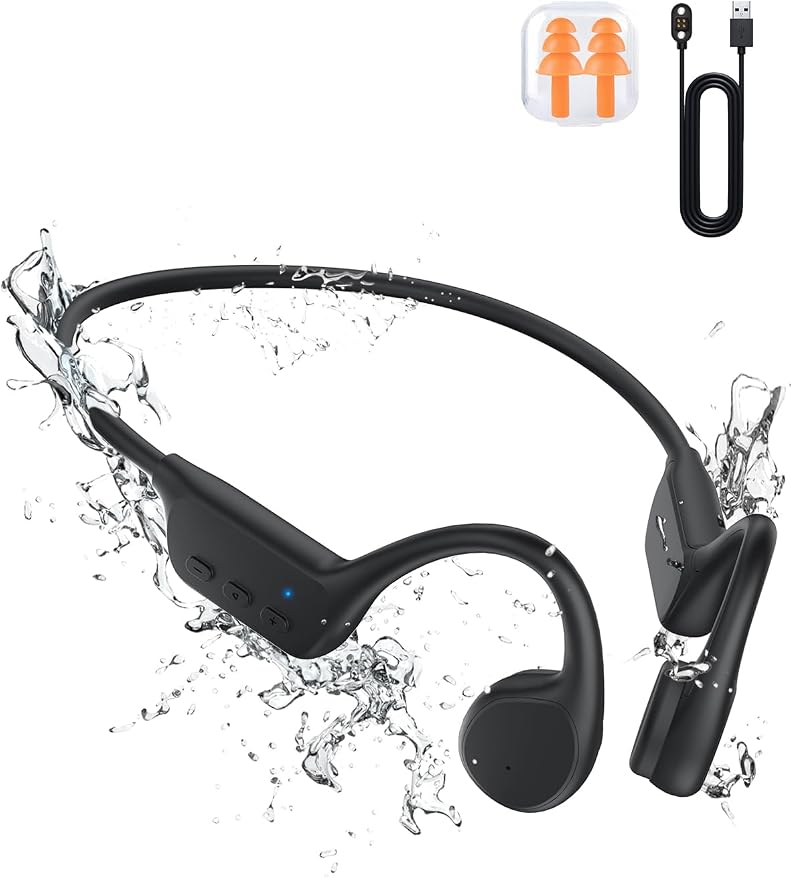 Bone Conduction Headphones for Swimming, IPX8 Waterproof Bluetooth 5.3 Open Ear Headphones with 32GB MP3 Player, 10H Battery, Built-in Mic for Running, Cycling, Workout